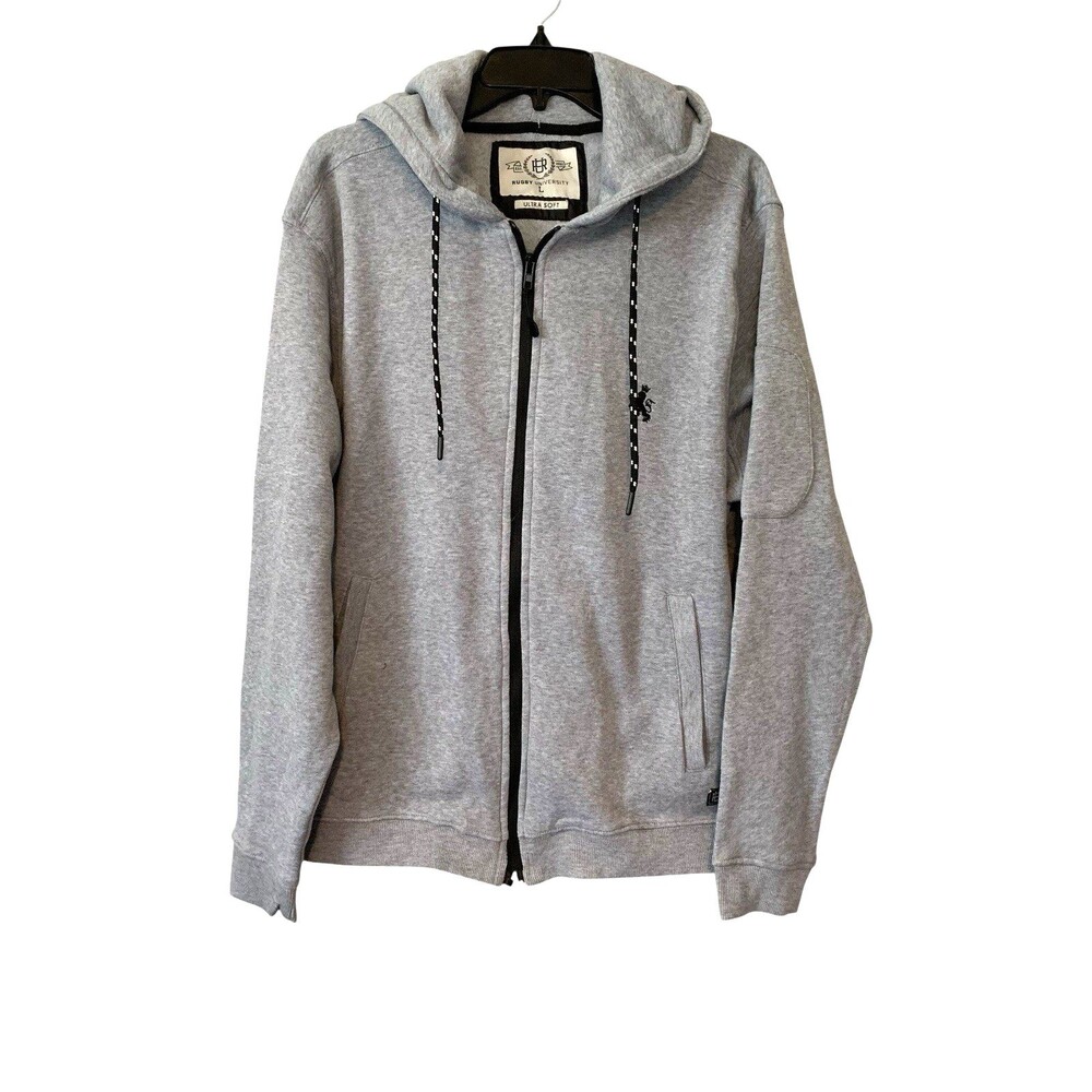 NWT Rugby University Mens Large Gray Full Zip Fleece Hoodie Jacket w/ Pockets